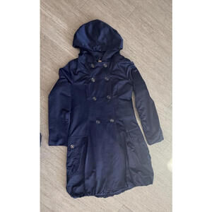 On Parle De Vous Navy Double-Breasted Hooded Coat T42 French Bubble design
